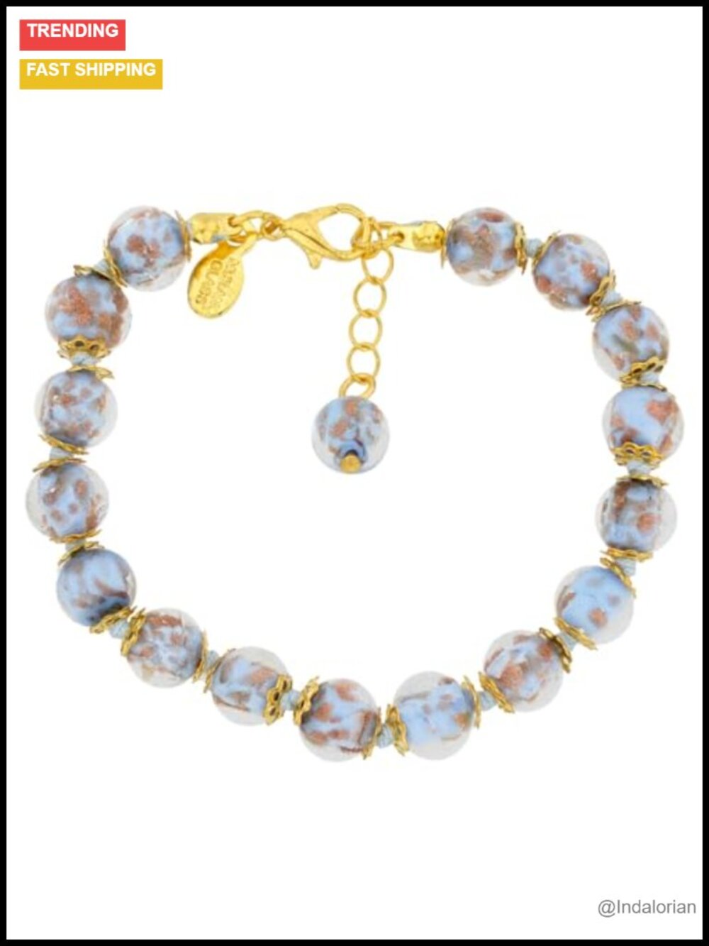 Handmade Murano Glass Strand Bracelet - Sommerso Periwinkle Toggle Clasp